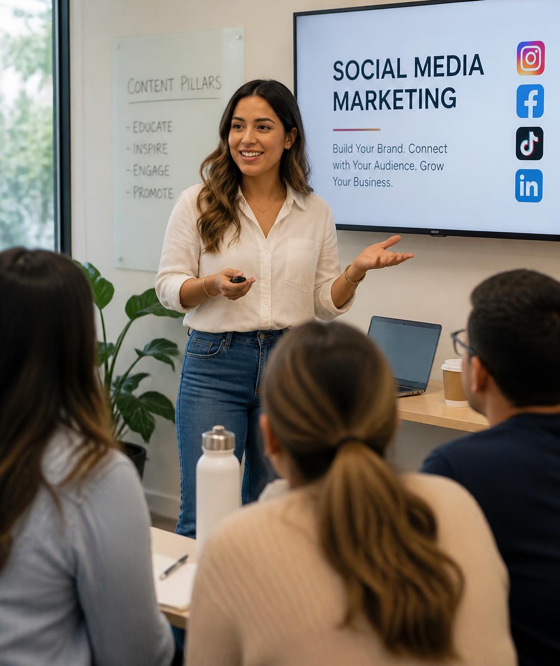 Laura Pérez impartiendo una clase de redes sociales